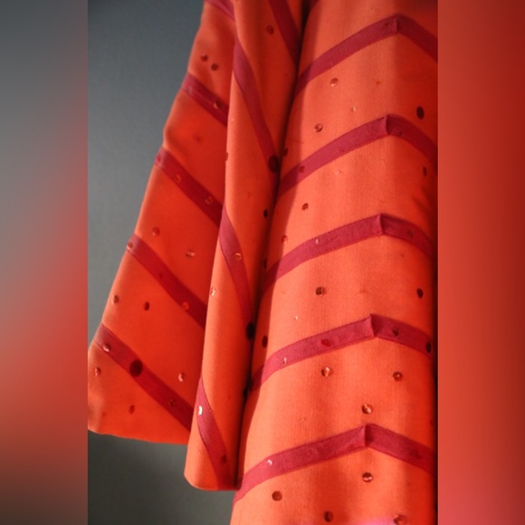 Vintage Movie Worn Circle Mini Skirt Orange and Pink Sequin Chevron - Picture 3 of 9